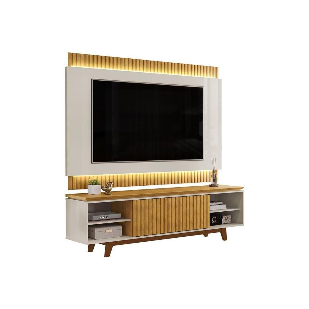 Home P/ Tv Até 75 Pol Loren C/ Nicho 201x58cm Freijo/off White - Dj Móveis - 9