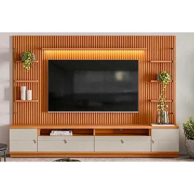 Home P/ Tv Até 75 Pol Ouro Preto Ripado C/ 2gav. 2ptas. 4prat. E Leds 224x198cm Nature/off White - Linea Brasil