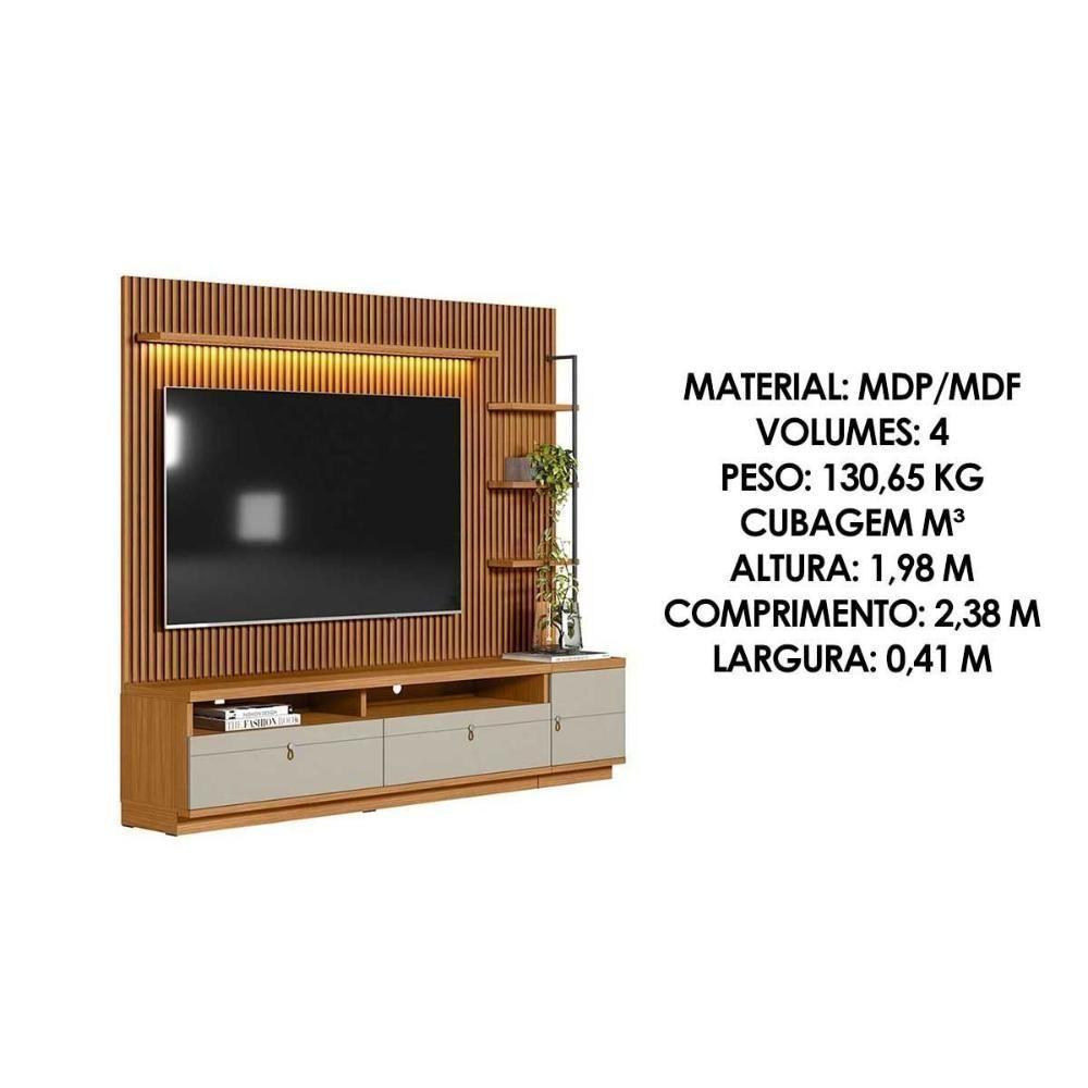 Home P/ Tv Até 75 Pol Ouro Preto Ripado C/ 2gav. 1pta. 3 Prat. E Leds 224x198cm Nature/off White - Linea Brasil - 4