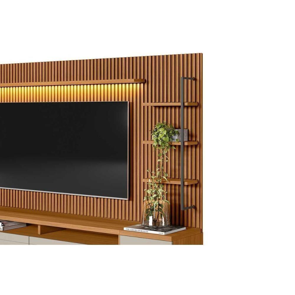 Home P/ Tv Até 75 Pol Ouro Preto Ripado C/ 2gav. 1pta. 3 Prat. E Leds 224x198cm Nature/off White - Linea Brasil - 10