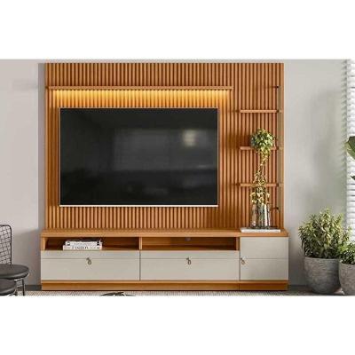 Home P/ Tv Até 75 Pol Ouro Preto Ripado C/ 2gav. 1pta. 3 Prat. E Leds 224x198cm Nature/off White - Linea Brasil