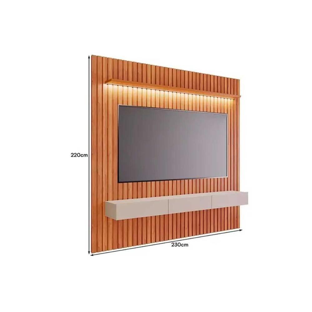 Home P/ Tv Até 84 Pol Maragogi 2.3 Ripado C/ Led 1 Porta Basculante E 2 Gavetas 230x220cm Cinamomo/off White - Permóbili - 4