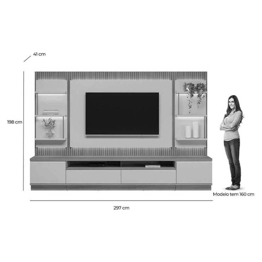 Home P/ Tv Até 70 Pol São Paulo Ripado C/ 4 Gav. 6 Prateleiras E Leds 297x198cm Tauari/off White Fosco - Linea Brasil - 4