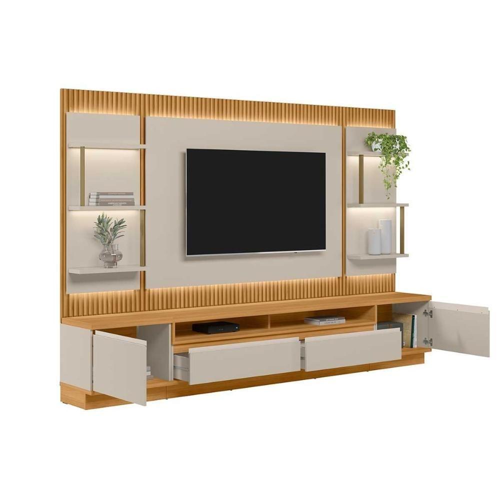 Home P/ Tv Até 70 Pol São Paulo Ripado C/ 4 Gav. 6 Prateleiras E Leds 297x198cm Tauari/off White Fosco - Linea Brasil - 5