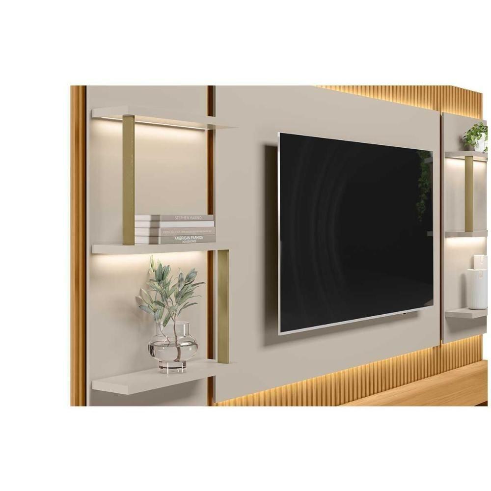 Home P/ Tv Até 70 Pol São Paulo Ripado C/ 4 Gav. 6 Prateleiras E Leds 297x198cm Tauari/off White Fosco - Linea Brasil - 9