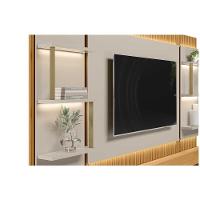 Home P/ Tv Até 70 Pol São Paulo Ripado C/ 4 Gav. 6 Prateleiras E Leds 297x198cm Tauari/off White Fosco - Linea Brasil - 9