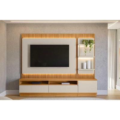 Home P/ Tv Até 70 Pol São Paulo Ripado C/ 3 Gav. 3 Prateleiras E Leds 238x198cm Tauari/off White Fosco - Linea Brasil