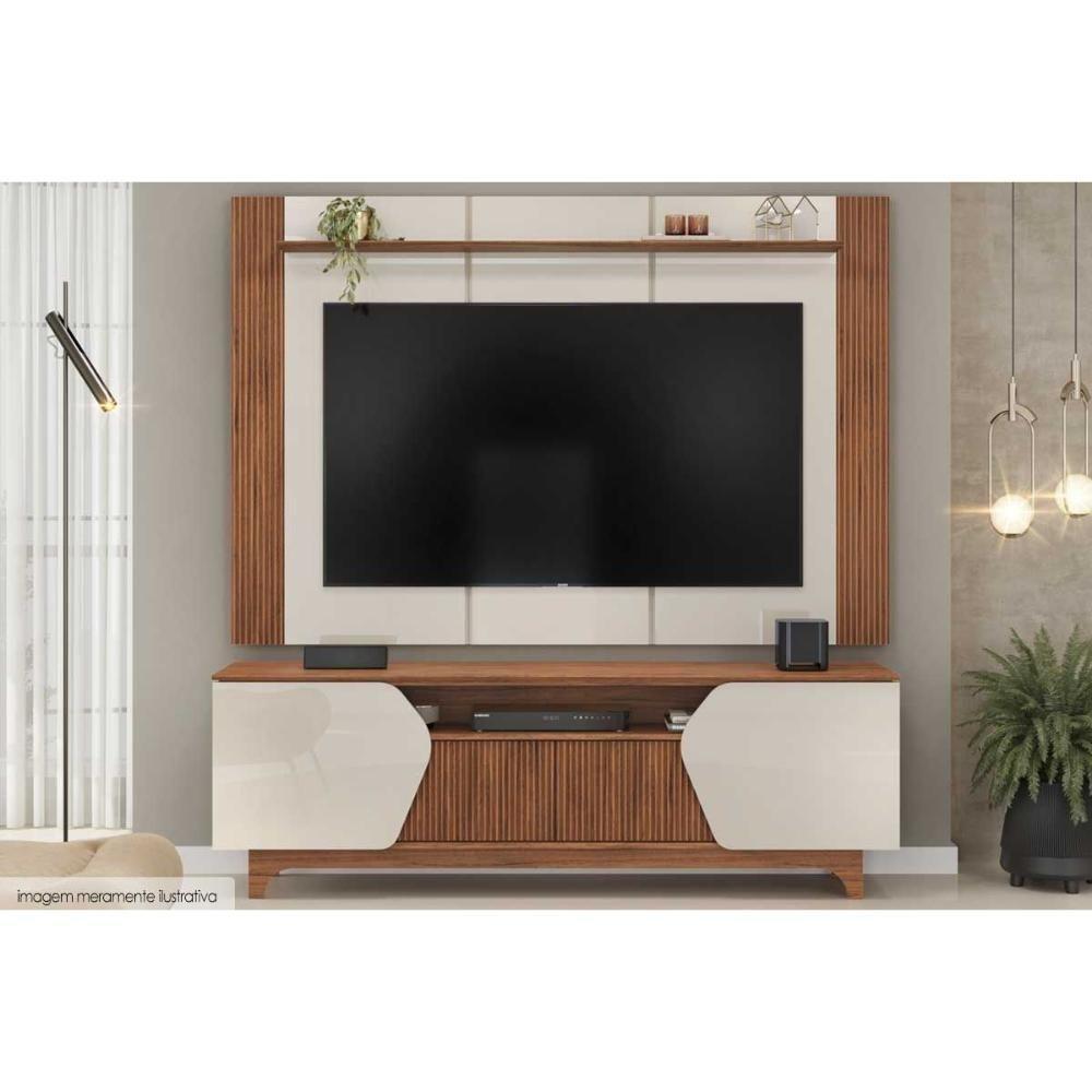 Home P/ Tv Até 75 Pol Helo C/ 4 Portas Off White/freijó - Dj Móveis - 1