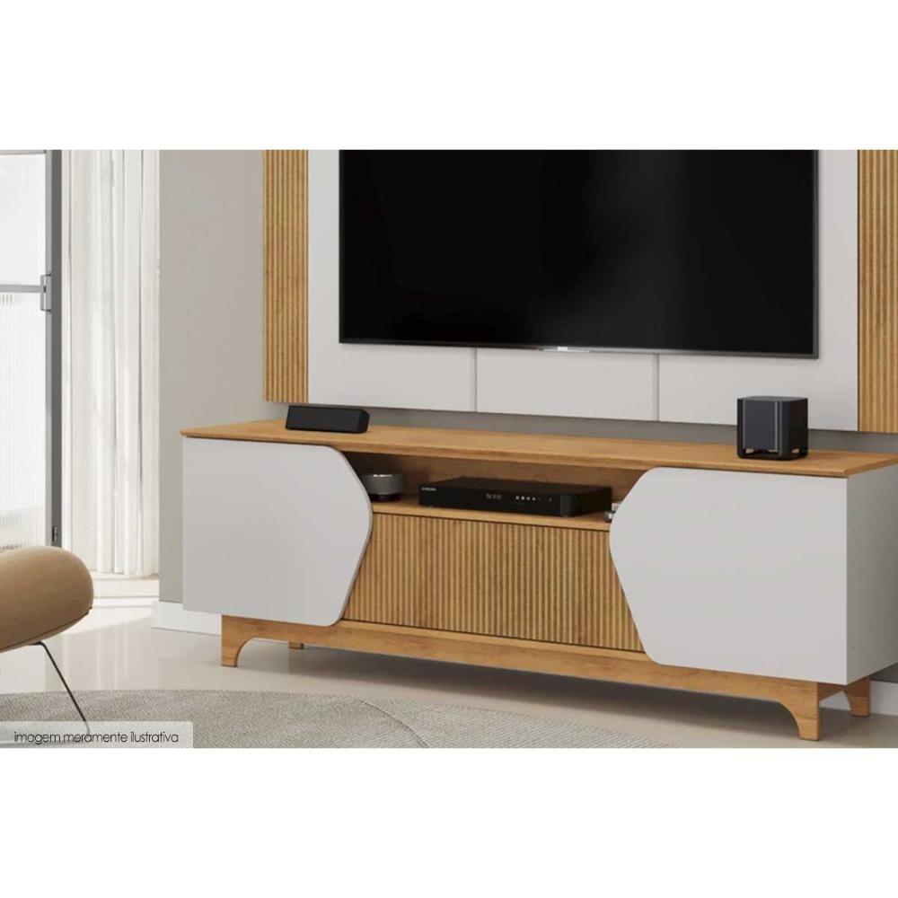 Home P/ Tv Até 75 Pol Helo C/ 4 Portas Off White/freijó - Dj Móveis - 5