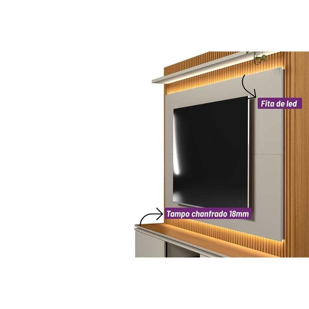 Home P/ Tv Até 75 Pol Guararapes C/ 2 Portas E Led 215x191cm Nature/off White - Linea Brasil - 6