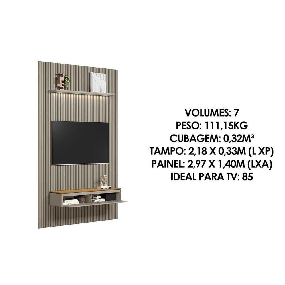 Home P/ Tv Até 75 Pol Modular 1.8 Ripado C/ 2 Portas 1 Prat. 180x250cm Tauari/gris Fosco - Linea Brasil - 4
