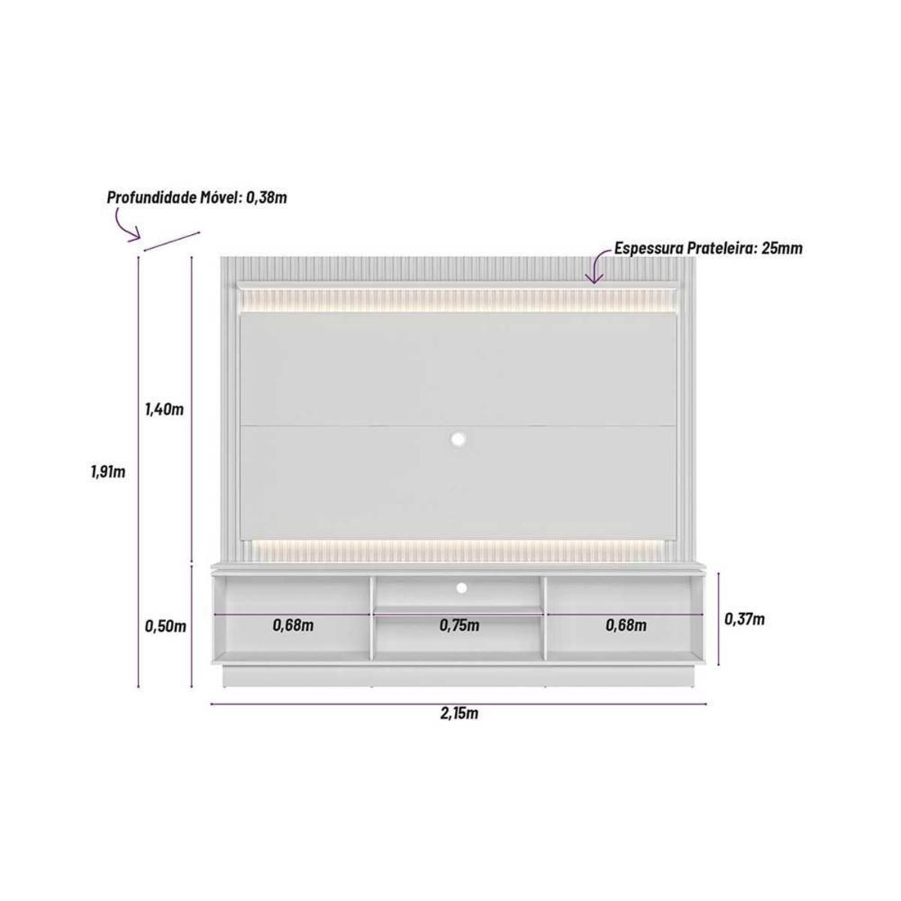 Home P/ Tv Até 75 Pol Guararapes C/ 2 Portas E Led 215x191cm Nature/off White - Linea Brasil - 9