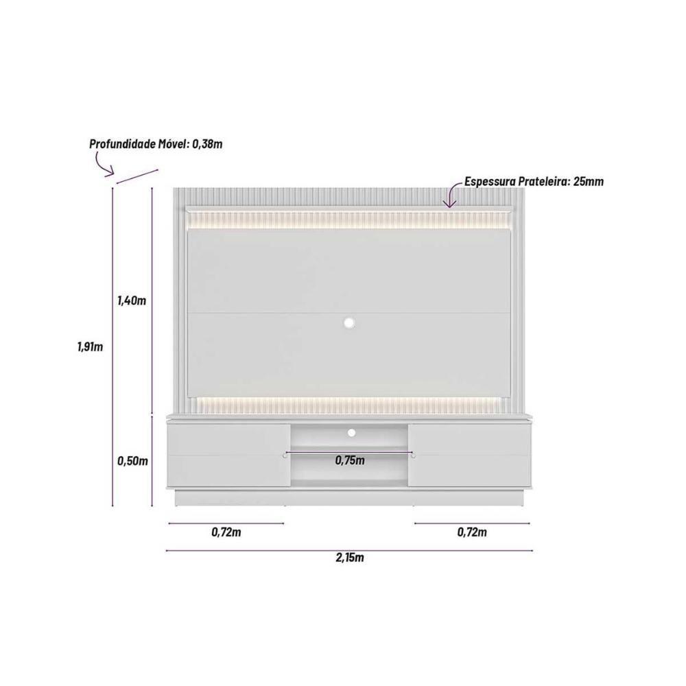Home P/ Tv Até 75 Pol Guararapes C/ 2 Portas E Led 215x191cm Nature/off White - Linea Brasil - 10