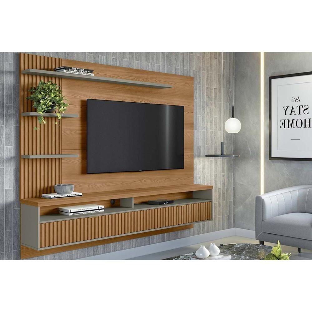 Home P/ Tv Até 65 Pol Araruna C/ 2 Porta E 3 Prateleiras 200x170cm Amêndoa/titânio - Linea Brasil - 1