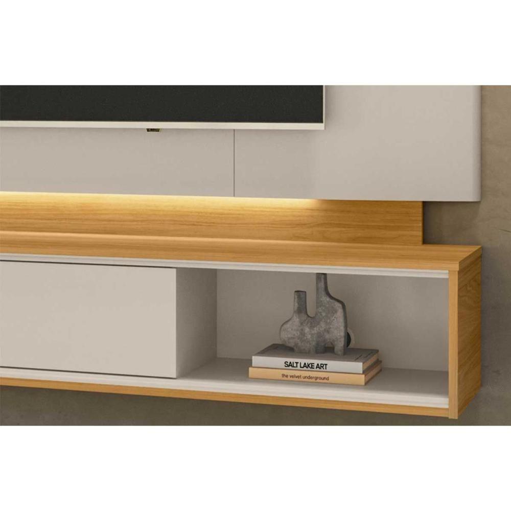 Painel Home P/ Tv Até 75 Pol Havana C/ 1 Porta E 2 Nichos 200x163cm Tauari/off White Fosco - Linea Brasil - 4