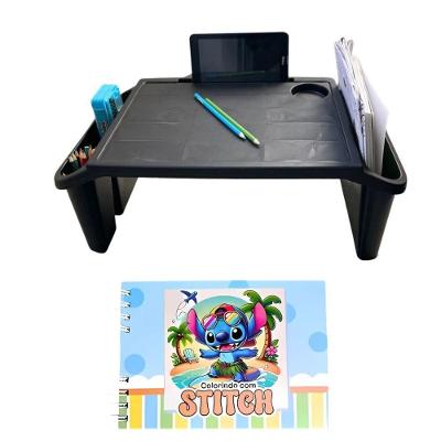 Mesa Apoio Infantil + Livro De Capa Dura – 48 Páginas Para Colorir, Criar E Aprender Bandeja Preta Stitch-azul