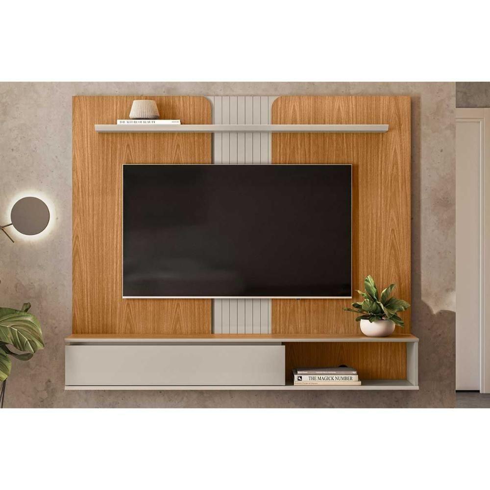 Painel Home P/ Tv Até 65 Pol Friburgo C/ 1 Porta E 1 Prateleira 160x136cm Nature/off White - Linea Brasil - 1