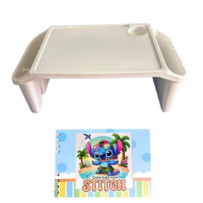 Mesa Apoio Infantil + Livro De Capa Dura – 48 Páginas Para Colorir, Criar E Aprender Bandeja Branca Stitch-azul