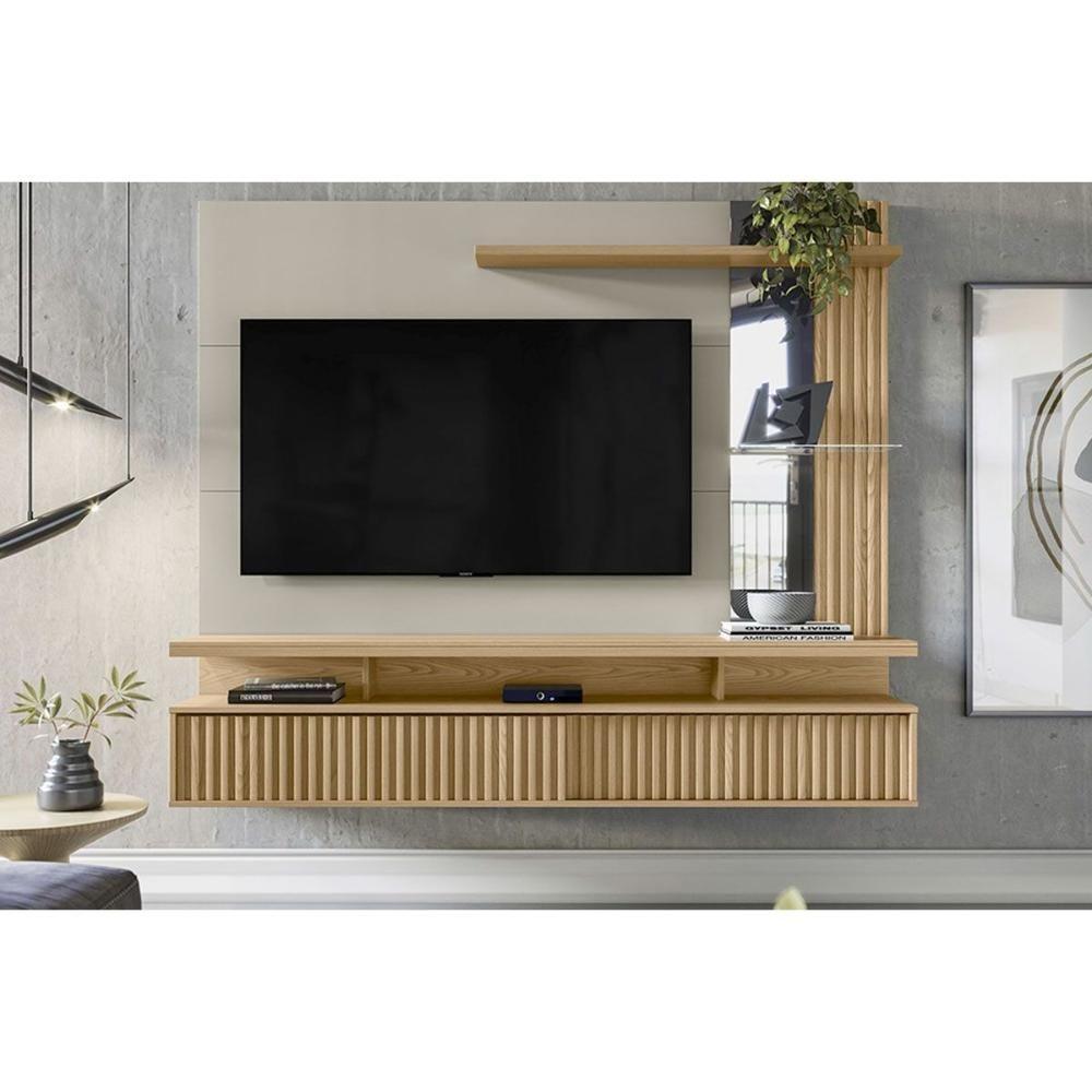 Painel Home P/ Tv Até 60 Pol Maragogi C/ 2 Porta E 2 Prateleiras 182x154cm Carvalho/off White - Linea Brasil - 1