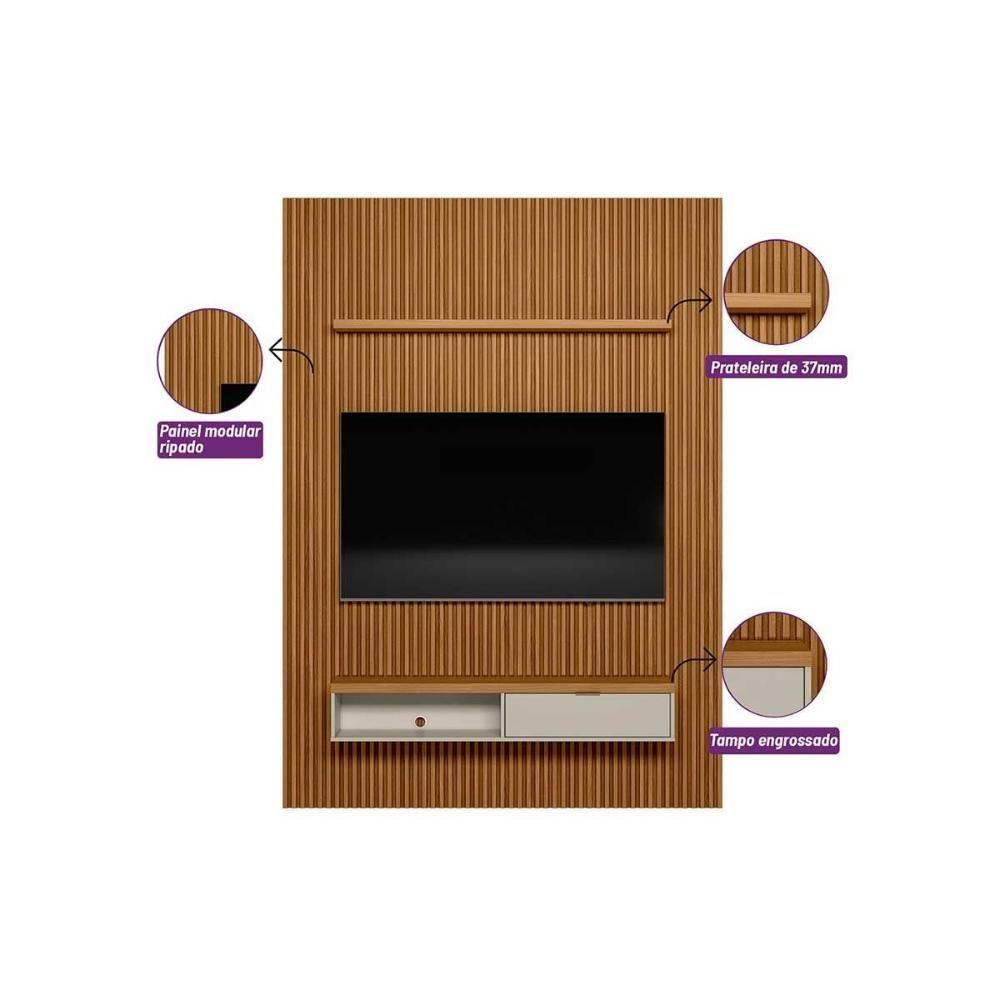 Home P/ Tv Até 85 Pol Modular 2.2 Ripado C/ 1 Porta 1 Prat. 219x250cm Nature/off White - Linea Brasil - 7