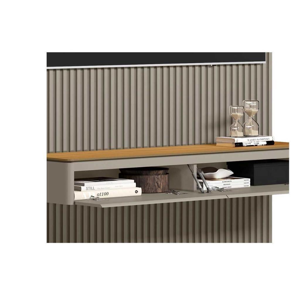 Rack Bancada C/ Painel P/ Tv Até 85 Pol Modular 2.2 Ripado 2 Portas 1 Prat. 219x250cm Tauari/gris Fosco - Linea Brasil - 5