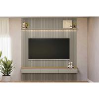 Rack Bancada C/ Painel P/ Tv Até 85 Pol Modular 2.2 Ripado 2 Portas 1 Prat. 219x250cm Tauari/gris Fosco - Linea Brasil - 1