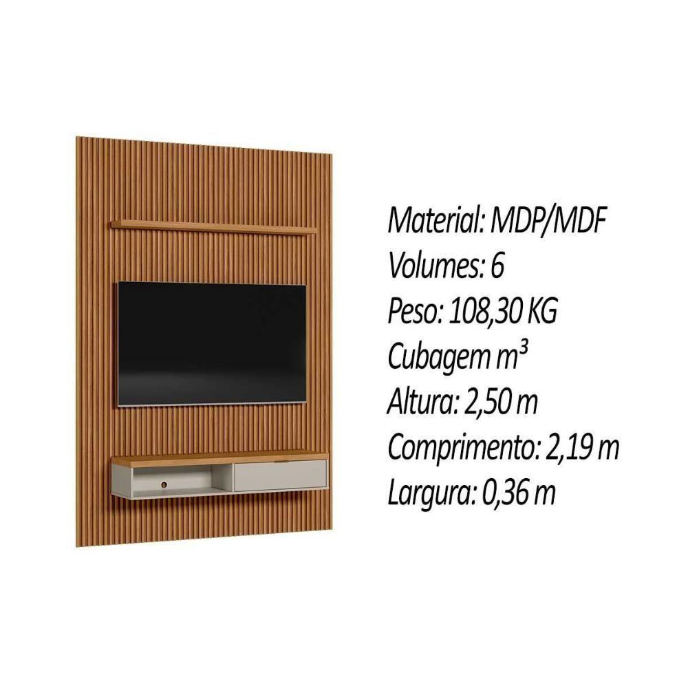 Rack Bancada C/ Painel P/ Tv Até 85 Pol Modular 2.2 Ripado 1 Porta 1 Prat. 219x250cm Nature/off White - Linea Brasil - 3