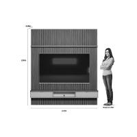 Rack Bancada C/ Painel P/ Tv Até 85 Pol Modular 2.2 Ripado 1 Porta 1 Prat. 219x250cm Nature/off White - Linea Brasil