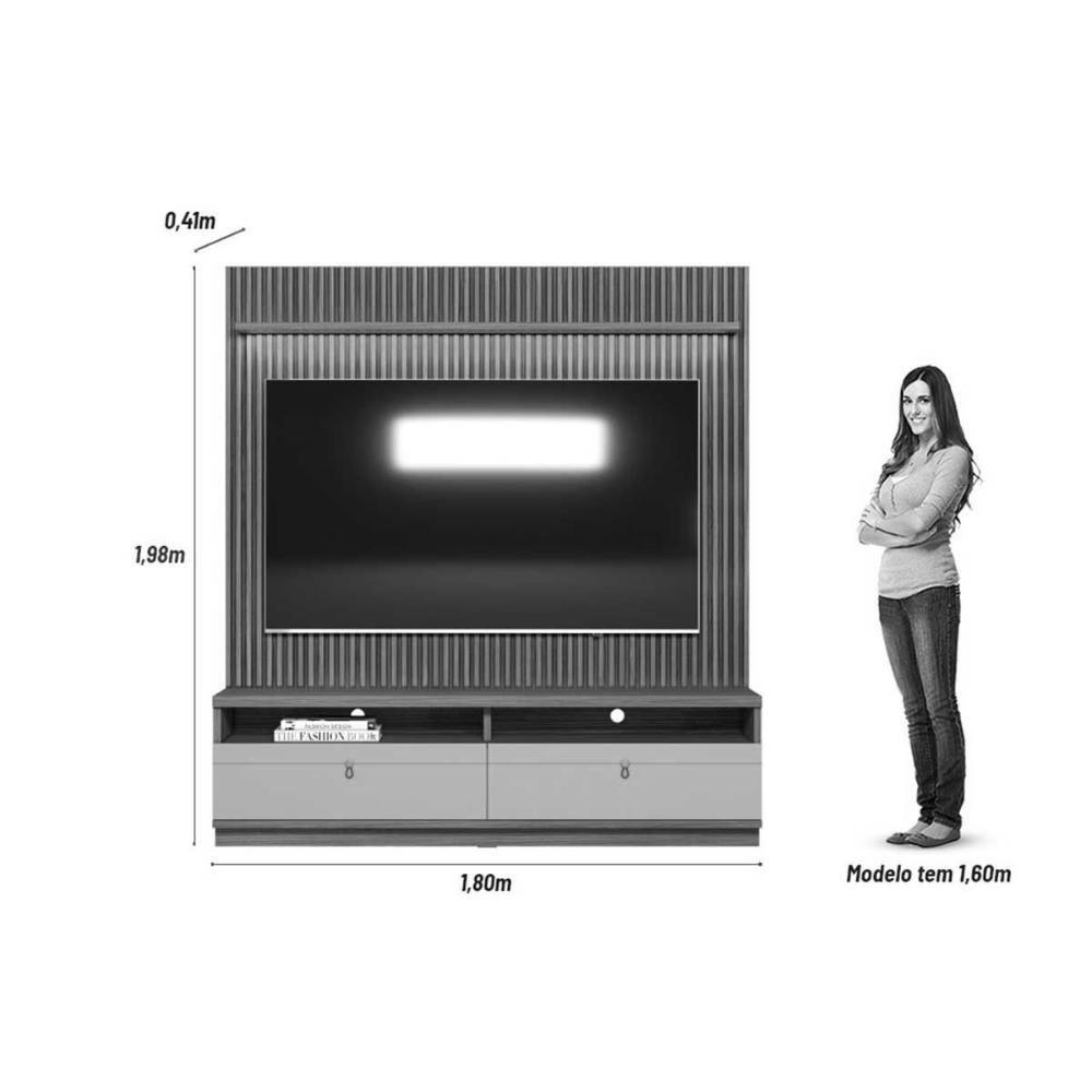Rack Bancada C/ Painel P/ Tv Até 75 Pol Ouro Preto 2 Gavetas 198x180cm Nature/off White - Linea Brasil - 2