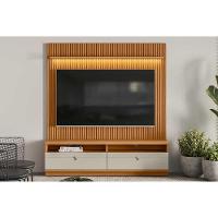 Rack Bancada C/ Painel P/ Tv Até 75 Pol Ouro Preto 2 Gavetas 198x180cm Nature/off White - Linea Brasil - 1