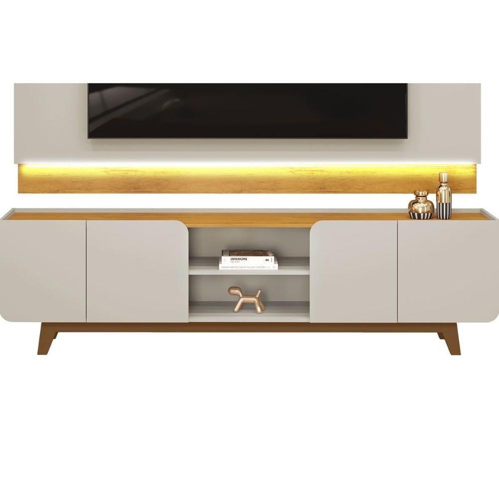 Rack Bancada C/ Painel P/ Tv Até 75 Pol Nadine 4 Portas 220x605cm Off White/freijó - Dj Móveis - 7