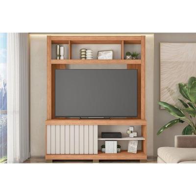 Rack Bancada C/ Painel P/ Tv Até 65 Pol Cinne Ripado Pés 160x203cm Freijo/off White - Caemmun