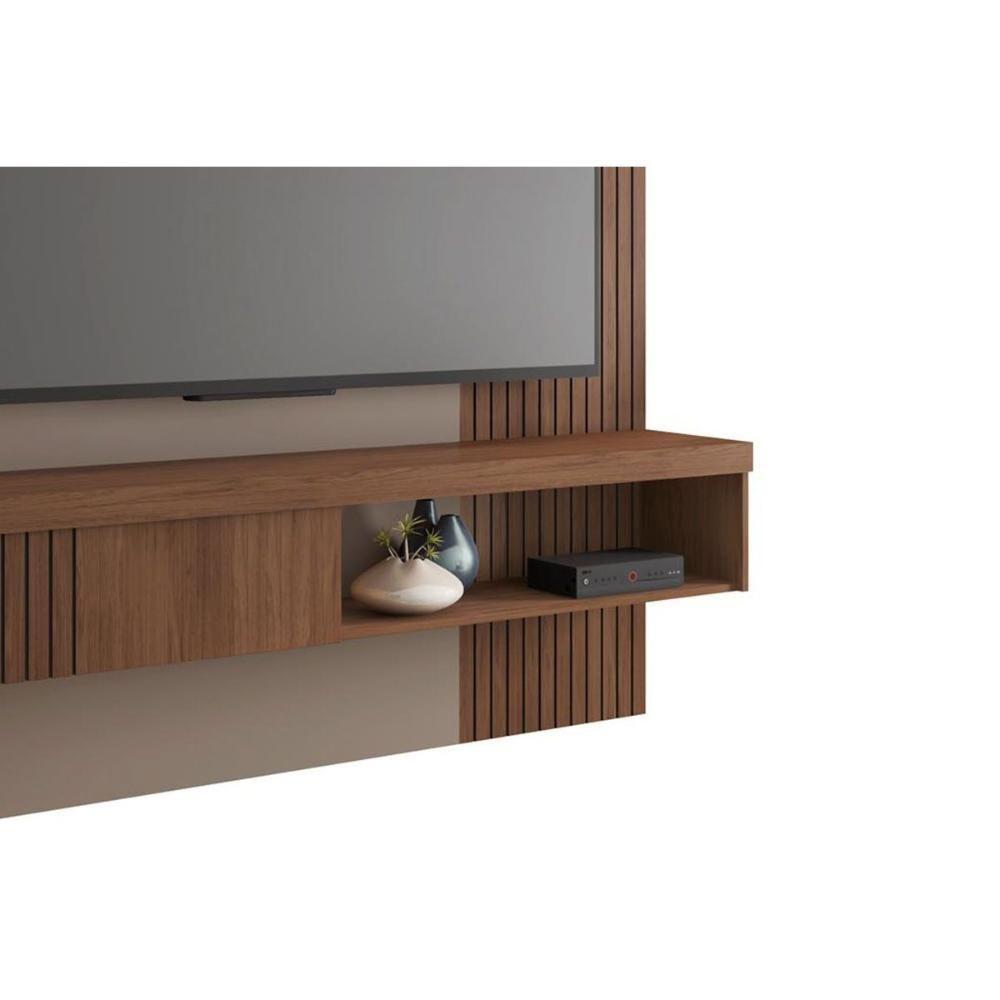 Rack Bancada C/ Painel P/ Tv Até 65 Pol Jade Ripada 180x183cm Buriti/fendi - Caemmun - 5