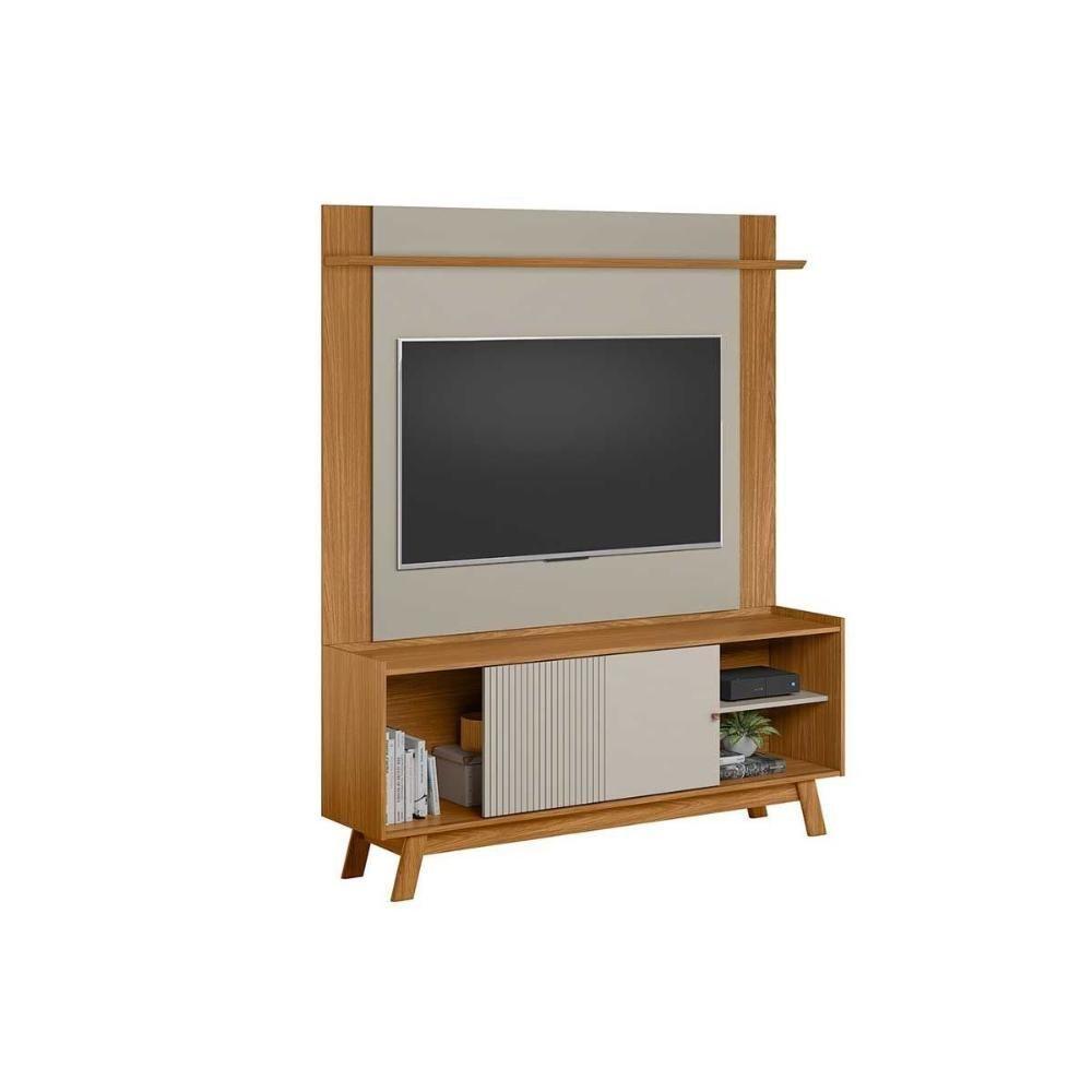 Rack Bancada C/ Painel P/ Tv Até 65 Pol Aurum/tulum 1 Pta Correr 1 Prat Pés 160x190cm Nature/off White - Linea Brasil - 2