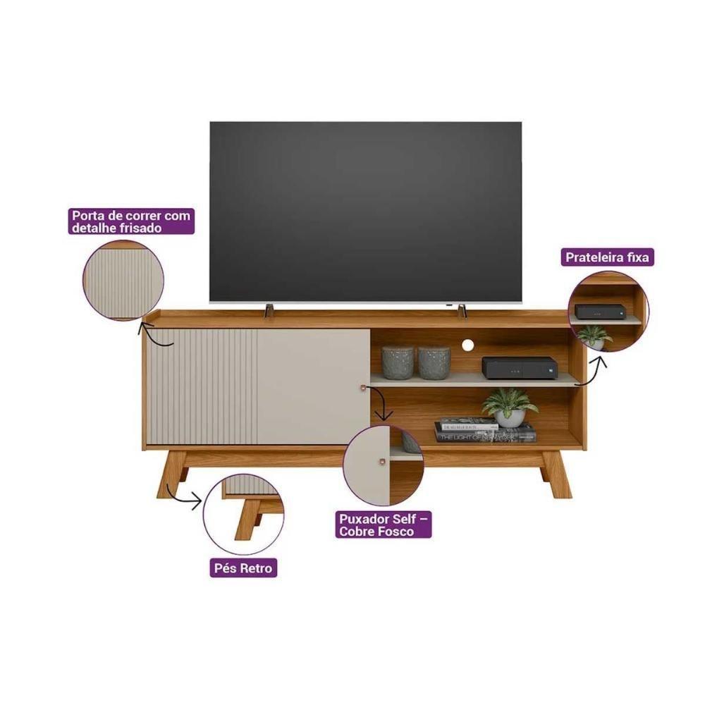Rack Bancada C/ Painel P/ Tv Até 65 Pol Aurum/tulum 1 Pta Correr 1 Prat Pés 160x190cm Nature/off White - Linea Brasil - 5