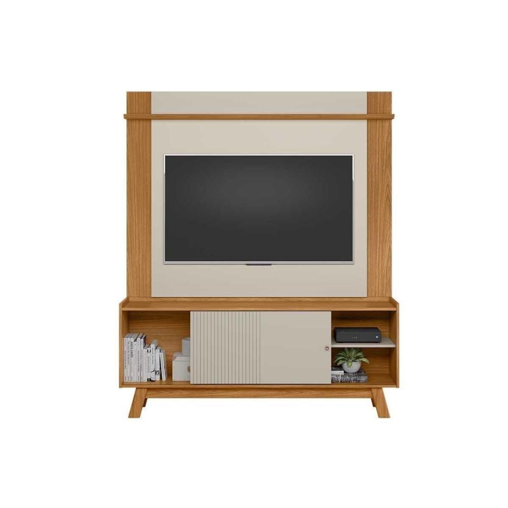Rack Bancada C/ Painel P/ Tv Até 65 Pol Aurum/tulum 1 Pta Correr 1 Prat Pés 160x190cm Nature/off White - Linea Brasil - 9