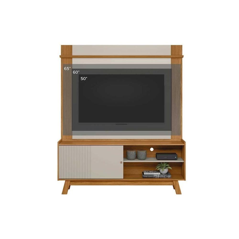 Rack Bancada C/ Painel P/ Tv Até 65 Pol Aurum/tulum 1 Pta Correr 1 Prat Pés 160x190cm Nature/off White - Linea Brasil - 10