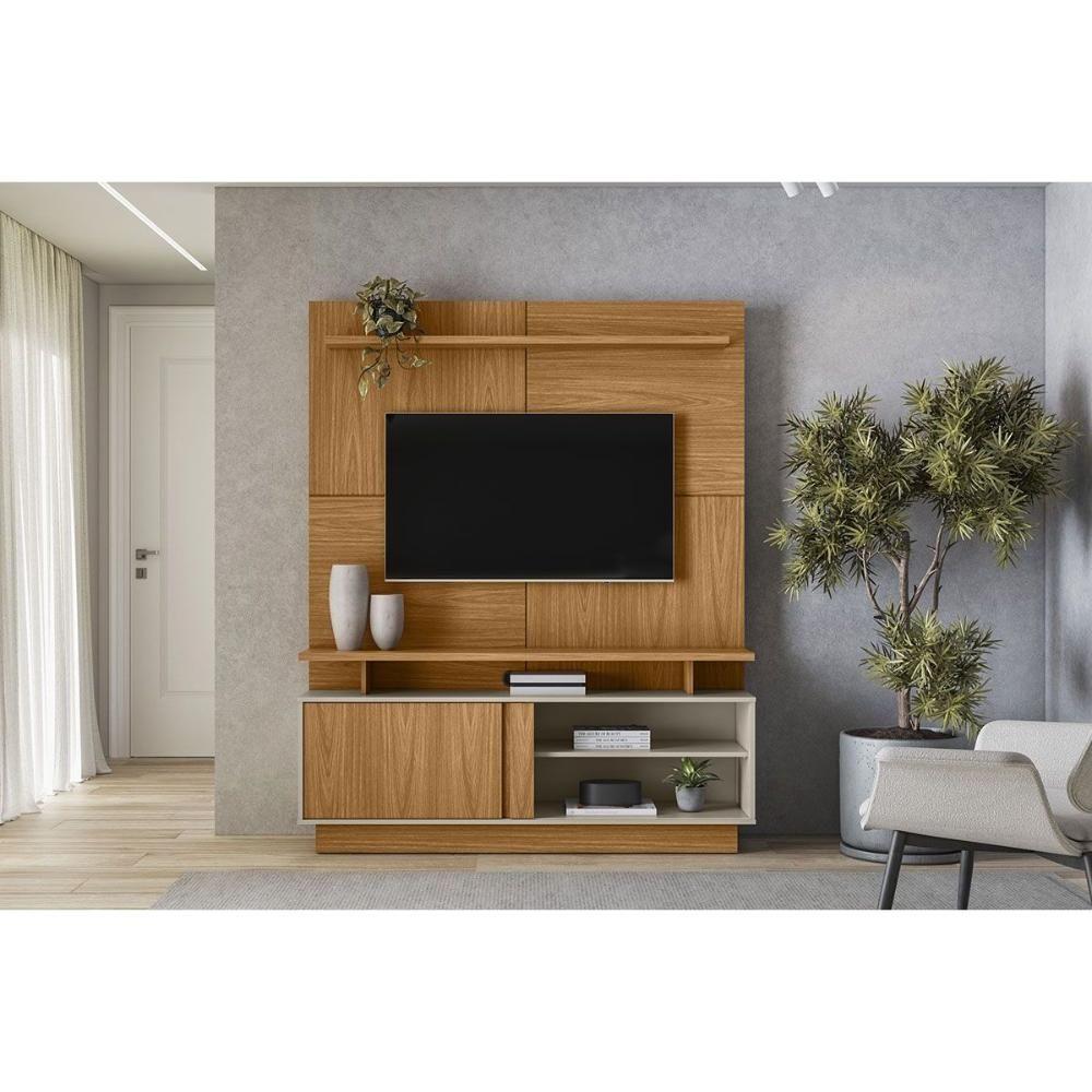 Rack Bancada C/ Painel P/ Tv Até 60 Pol Viena 1 Portas E 2 Prateleiras 185x150cm Nature/off White - Linea Brasil - 3