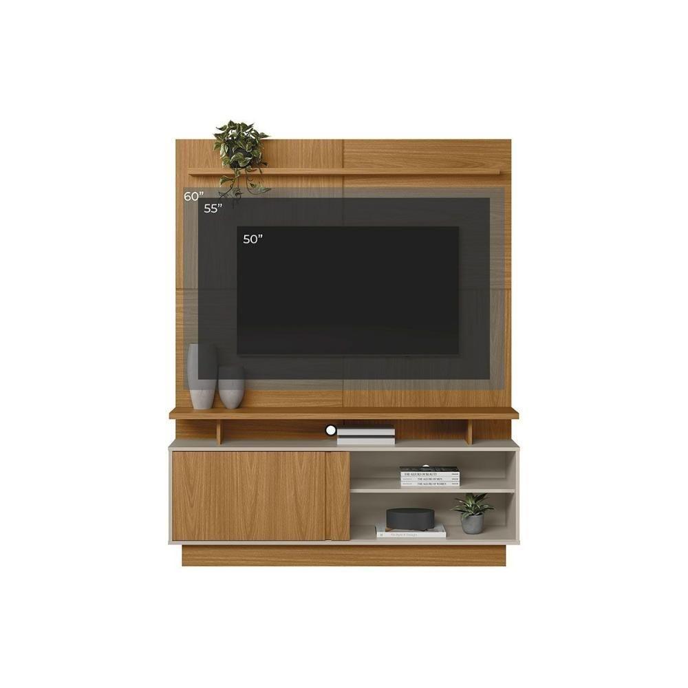 Rack Bancada C/ Painel P/ Tv Até 60 Pol Viena 1 Portas E 2 Prateleiras 185x150cm Nature/off White - Linea Brasil - 5