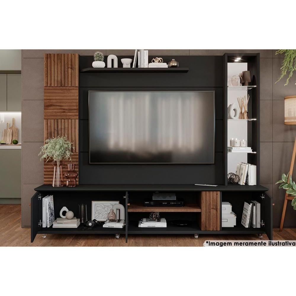 Rack Bancada C/ Painel P/ Tv Até 60 Pol Riviera Espelho E 3 Portas 216x186cm Off White/cinamomo - Permóbili - 4