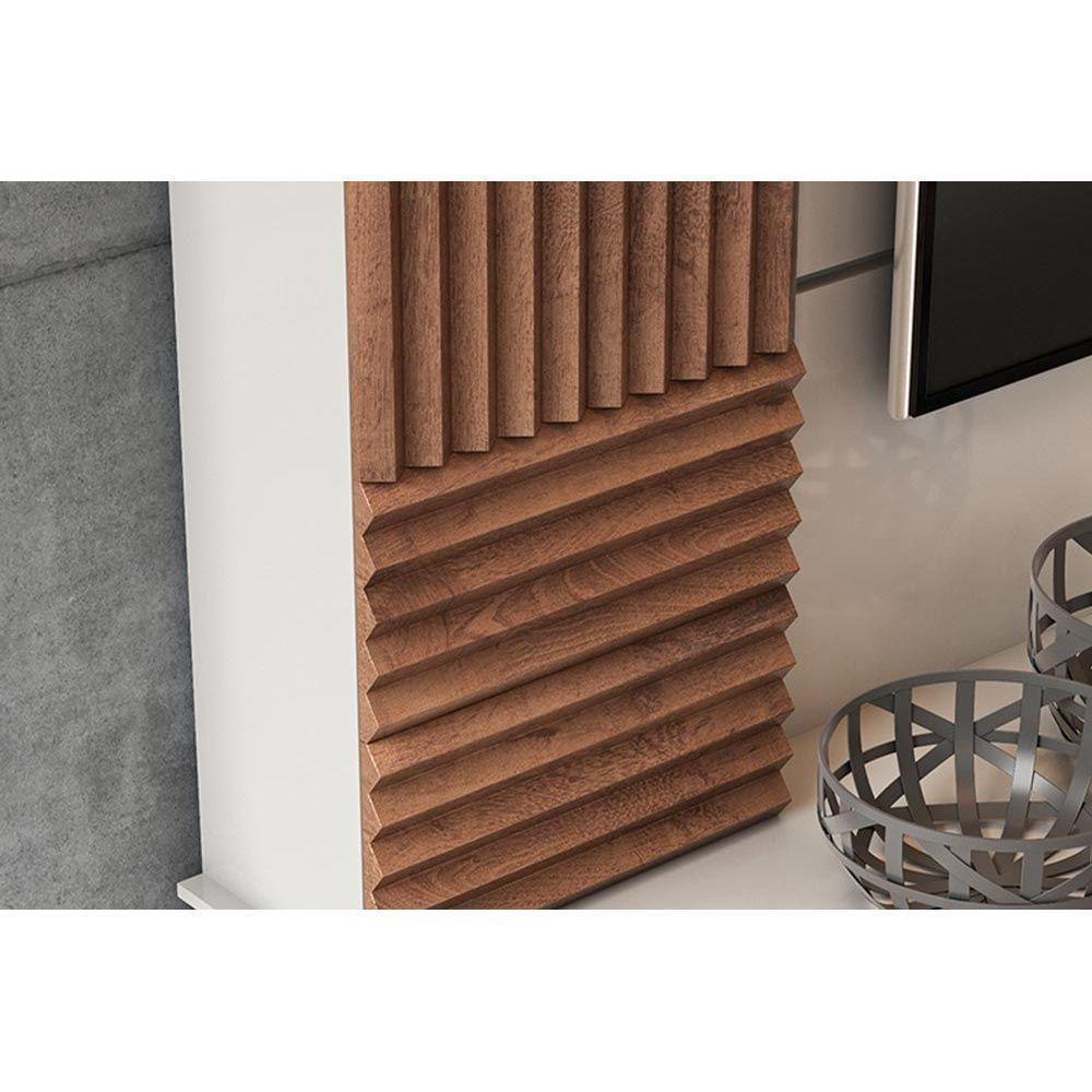 Rack Bancada C/ Painel P/ Tv Até 60 Pol Riviera Espelho E 3 Portas 216x186cm Off White/cinamomo - Permóbili - 7