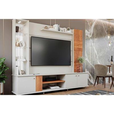 Rack Bancada C/ Painel P/ Tv Até 60 Pol Riviera Espelho E 3 Portas 216x186cm Off White/cinamomo - Permóbili
