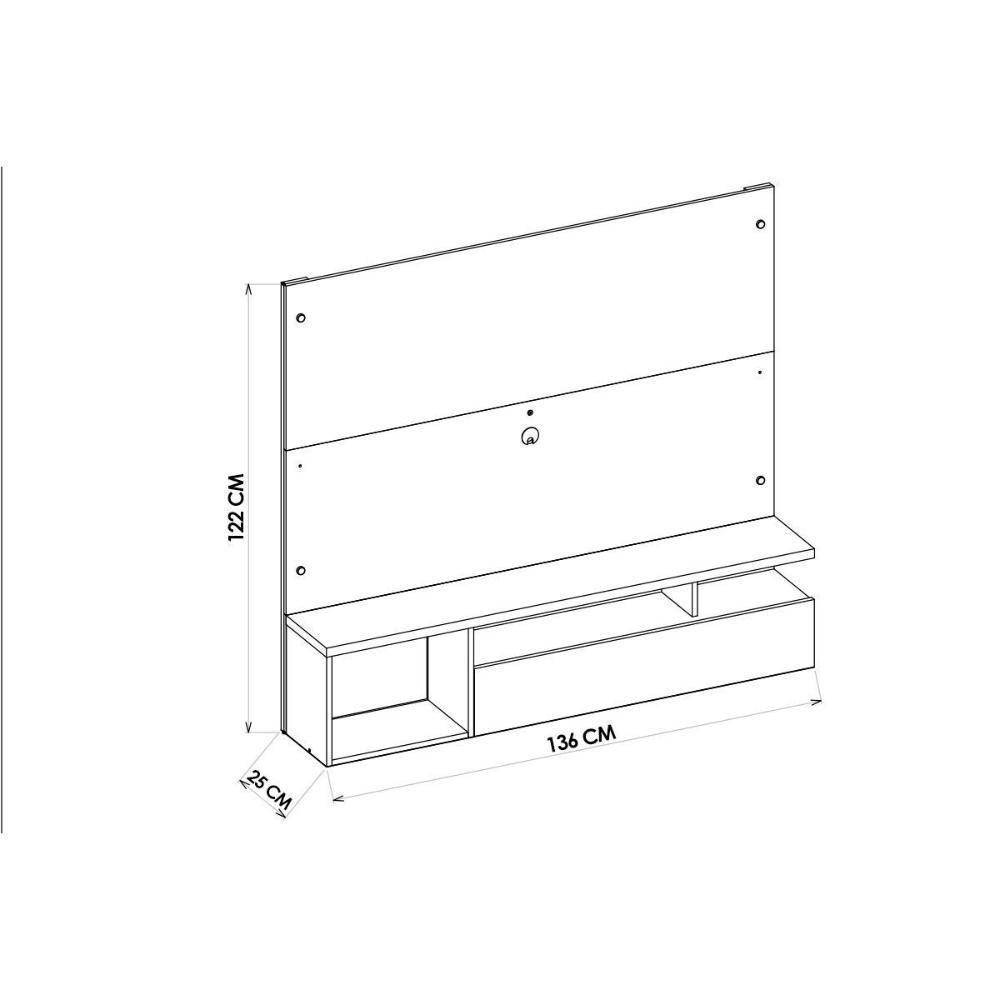 Rack Bancada C/ Painel P/ Tv Até 55 Pol Brasil Nichos 136x122cm Buriti/off White - Caemmun - 2