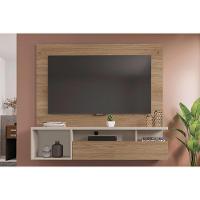 Rack Bancada C/ Painel P/ Tv Até 55 Pol Brasil Nichos 136x122cm Buriti/off White - Caemmun - 1
