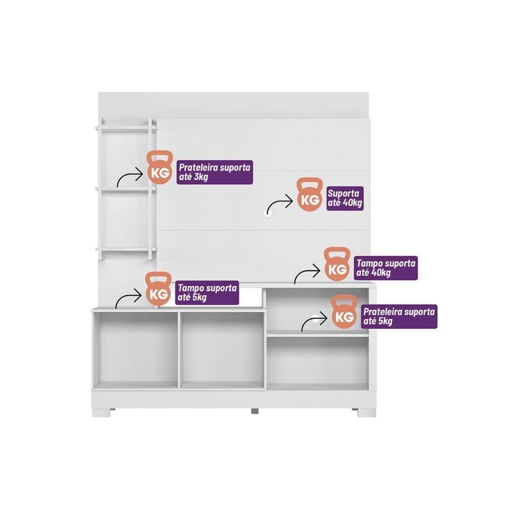 Rack Bancada C/ Painel P/ Tv Até 50 Pol Alagoas 2 Portas E 5 Prateleiras 187x160cm Nature/off White - Linea Brasil - 5