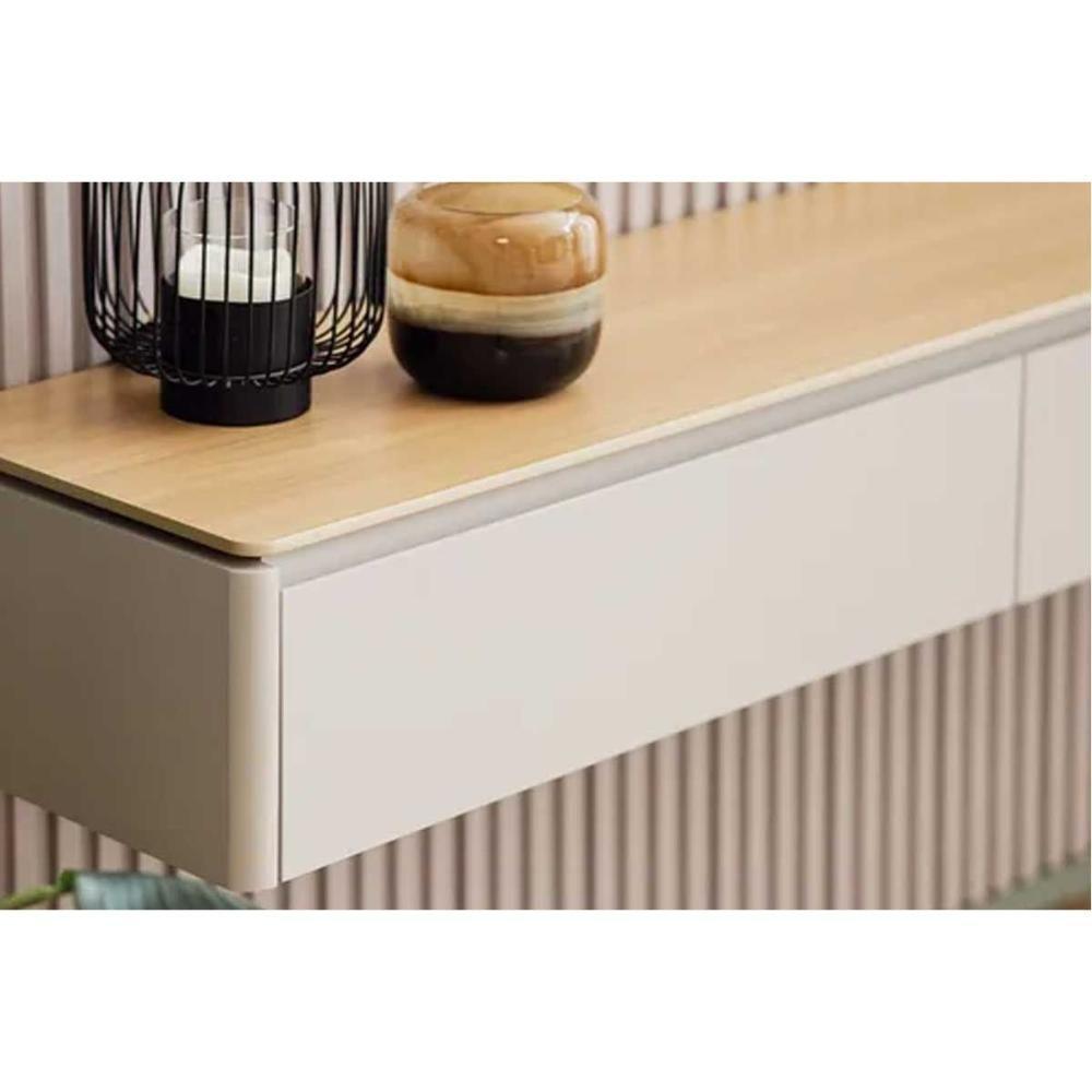 Rack Bancada C/ Painel P/ Tv Até 100 Pol Modular 3.0 Ripado 2 Portas 1 Prat. 297x250cm Nature/off White - Linea Brasil - 6