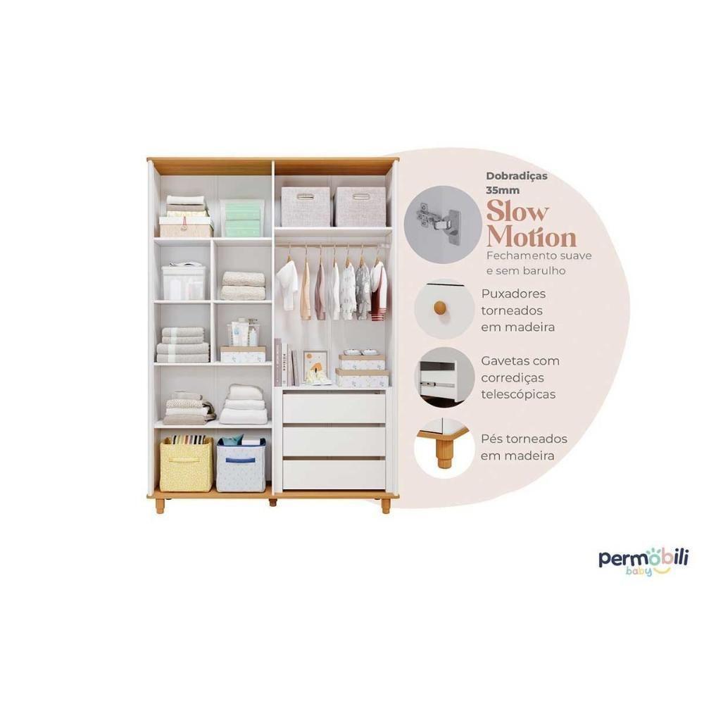 Quarto Infantil Completo Cupcake 4 Peças (guarda Roupa+cômoda+berço+estante) Qi103 Off White/nature - Permóbili Baby - 10
