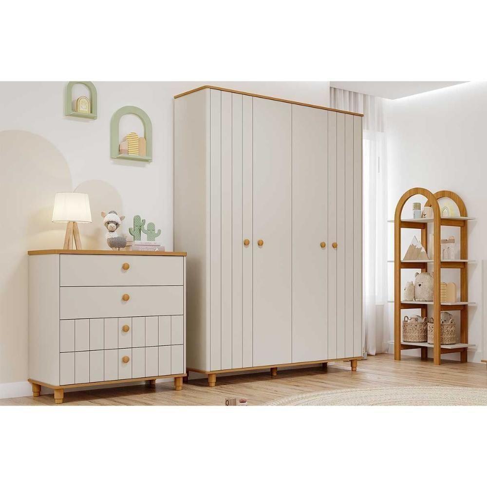 Quarto Infantil Completo Cupcake 2 Peças (guarda Roupa+cômoda) Qi105 Off White/nature - Permóbili Baby - 1
