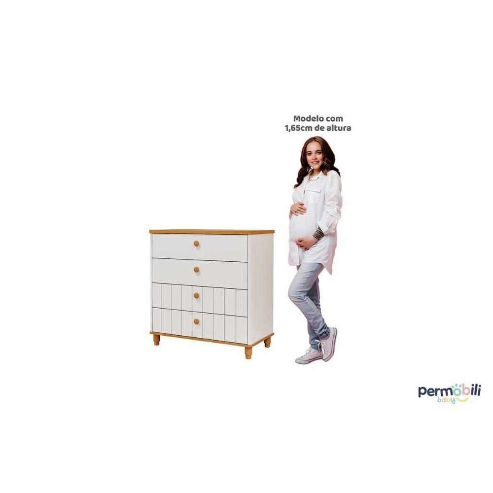 Quarto Infantil Completo Cupcake 4 Peças (guarda Roupa+cômoda+berço+estante) Qi103 Branco/nature - Permóbili Baby - 4