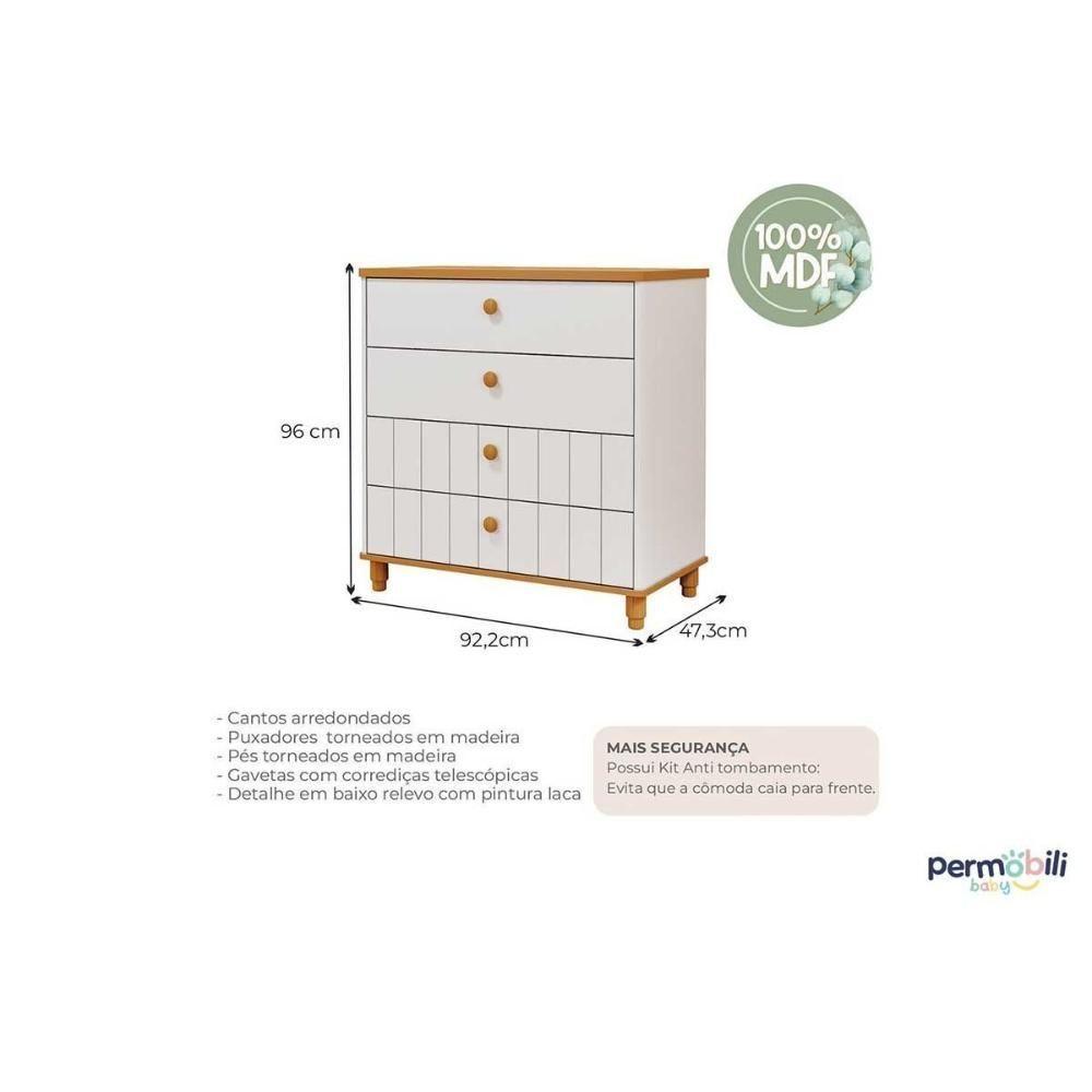 Quarto Infantil Completo Cupcake 4 Peças (guarda Roupa+cômoda+berço+estante) Qi103 Branco/nature - Permóbili Baby - 8